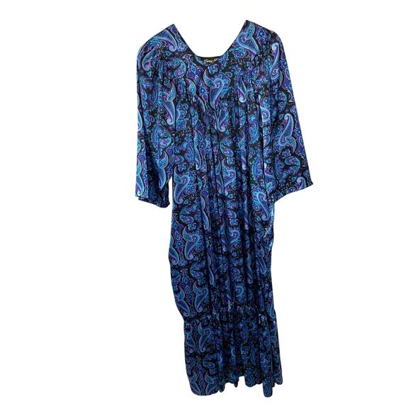 Lizzie B by The Young and Restofus Blue & Black Paisley Silkey Night Dress Mumu - Picture 1 of 9